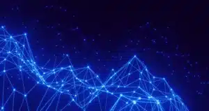 Das Bild zeigt ein digitales Netzwerk aus leuchtenden blauen Linien und verbundenen Punkten auf dunklem Hintergrund. Die abstrakte Darstellung symbolisiert CRM-Systeme, Datenvernetzung, digitale Kommunikation und moderne Kundenbeziehungsmanagement-Prozesse.